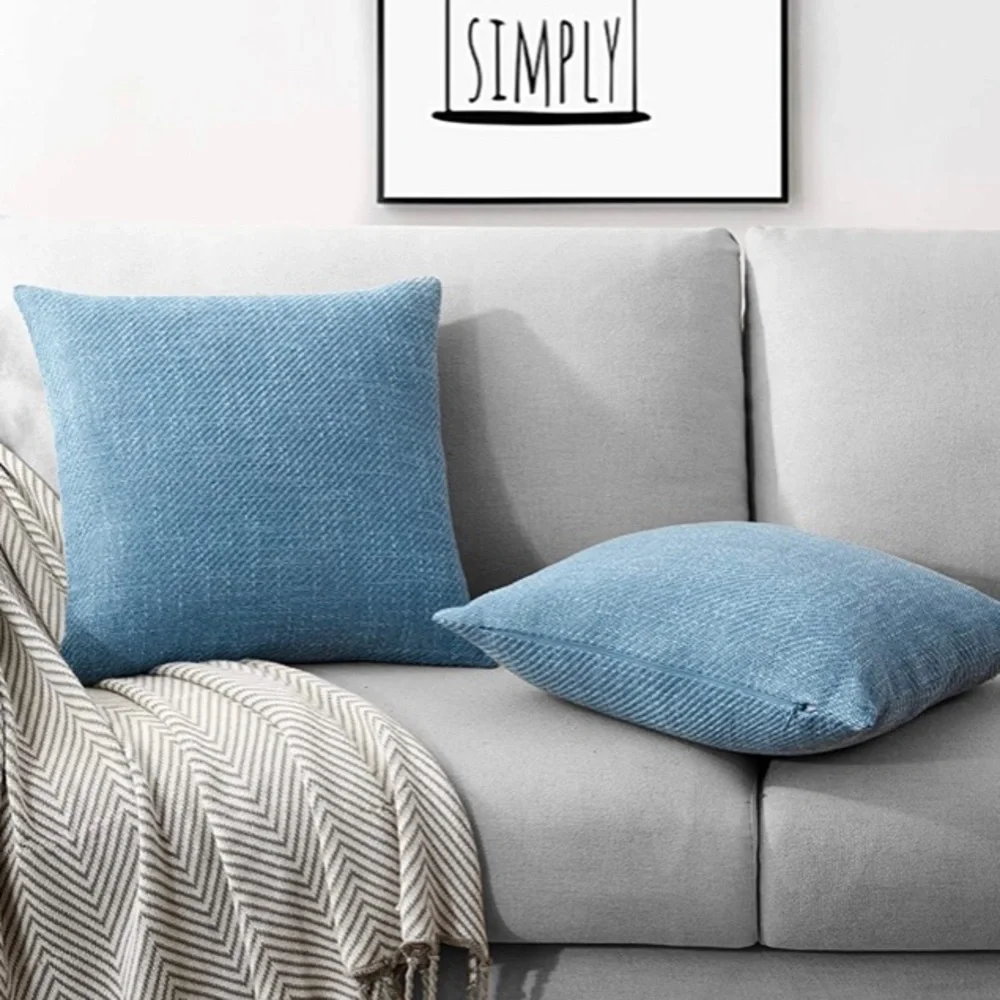 Luxury Home | Chic Blue Linen Blend Geo Zig Zag Pattern Throw Pillow Covers